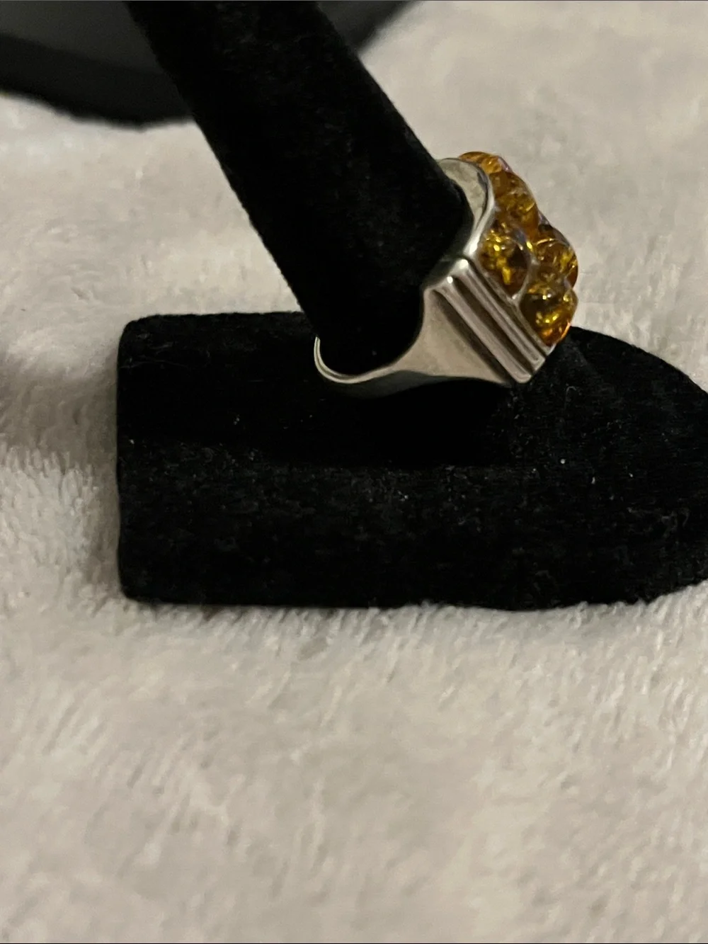 Vintage Poland 925 Silver 925 Amber Grid Ring - Unisex